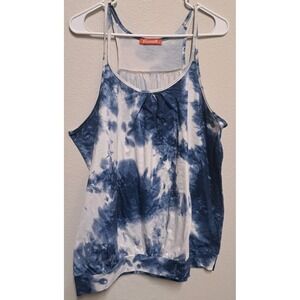 BlevonH Blue White Tie Dye Tank Top 2XL Sleeveless Stretch Casual Blouse